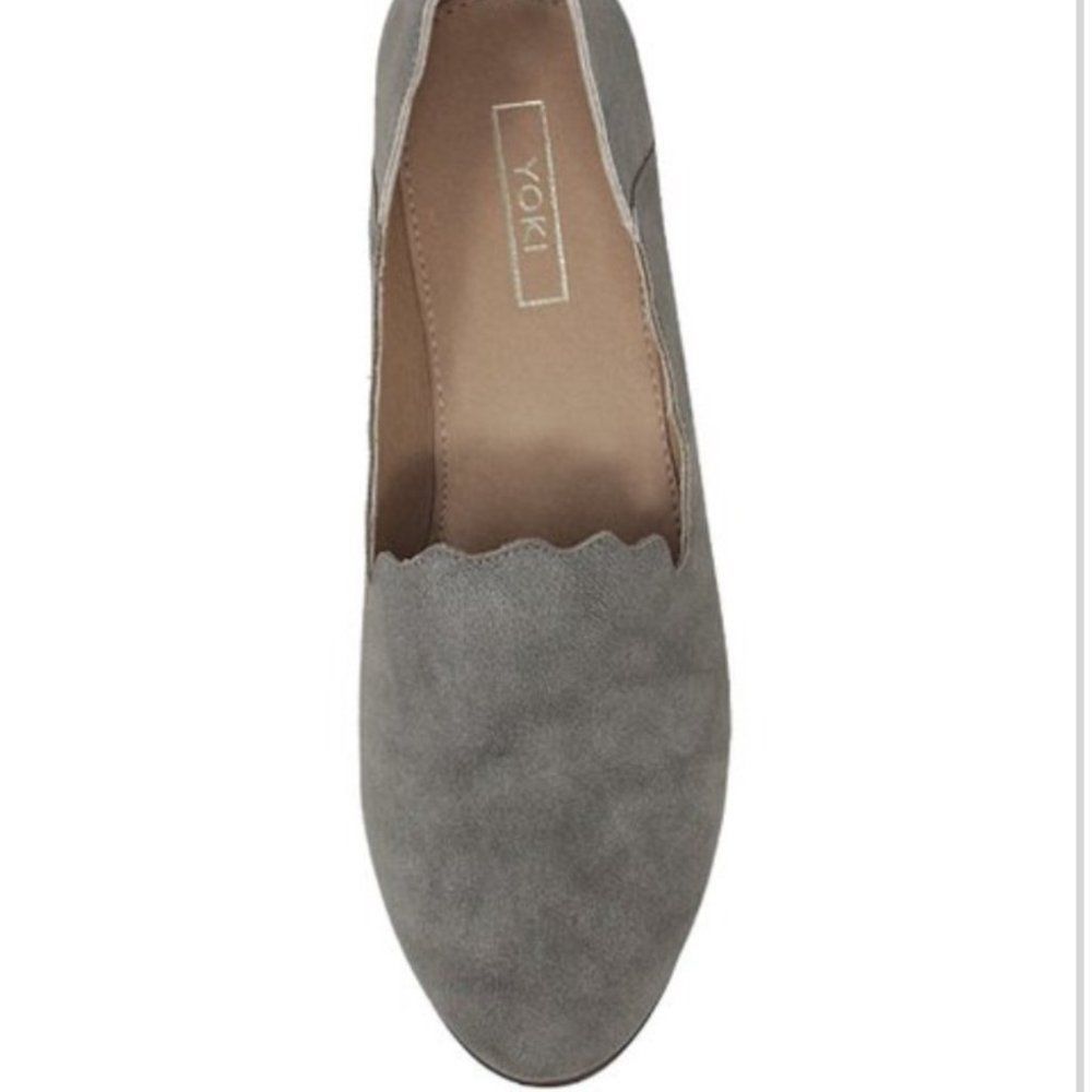 Yoki  gray faux suede scallop trim chaslie loafer